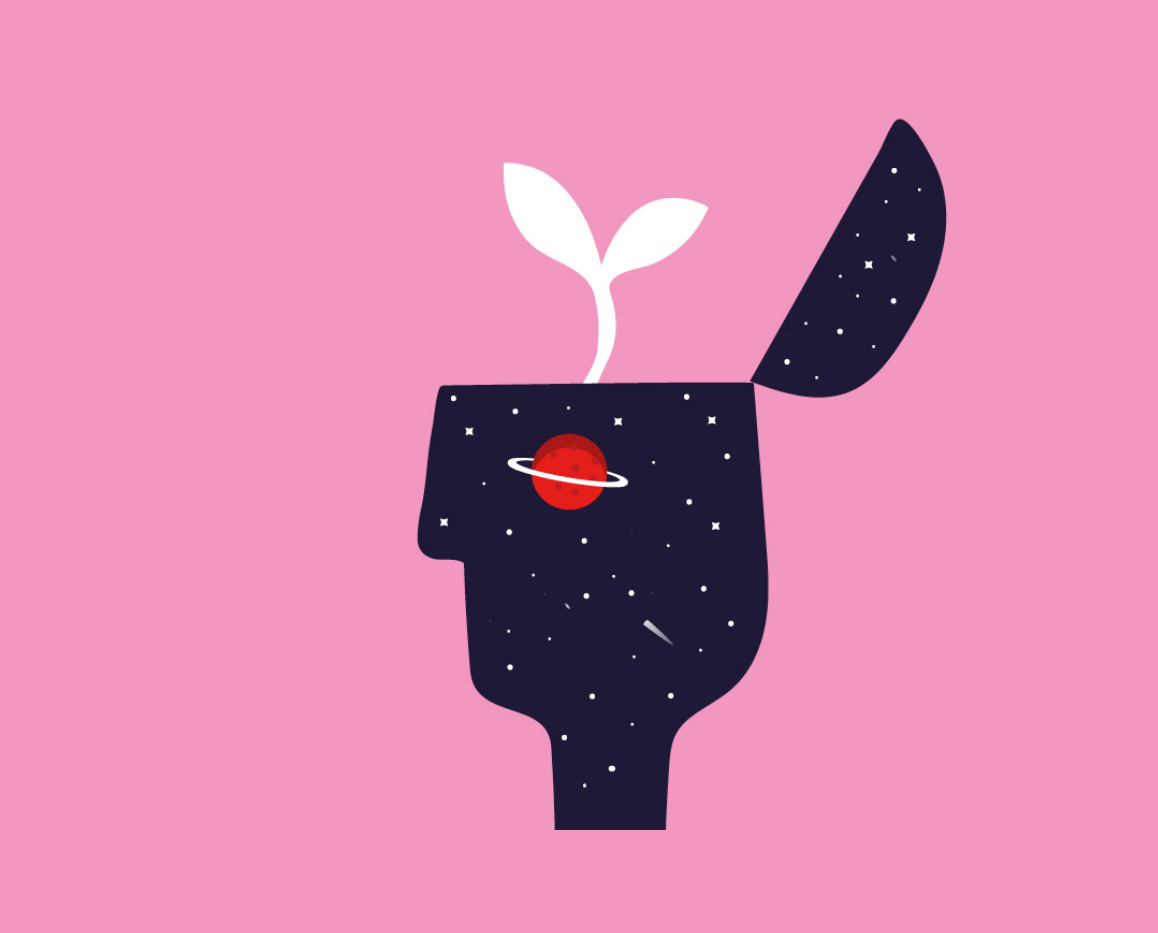 Illustrated head with plant growing out of the top